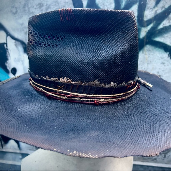 OUTLAW Custom Distressed Shantung Straw Wide Brim Hat main image 7
